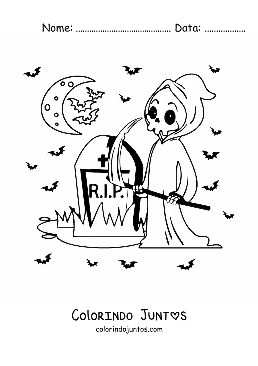 Desenho para colorir de túmulo com a morte animada