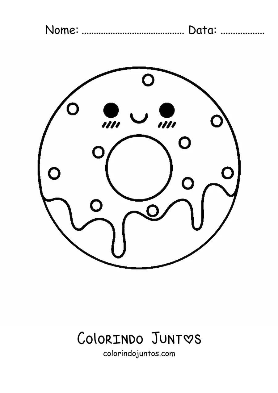 Desenho para colorir de uma rosquinha kawaii com granulado e glacê