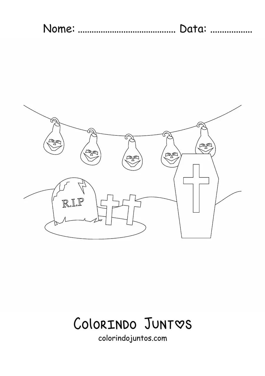 Desenho para colorir de túmulos no Halloween
