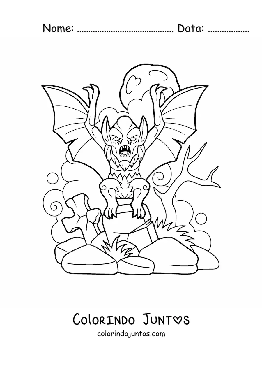 Desenho para colorir de morcego vampiro assustador