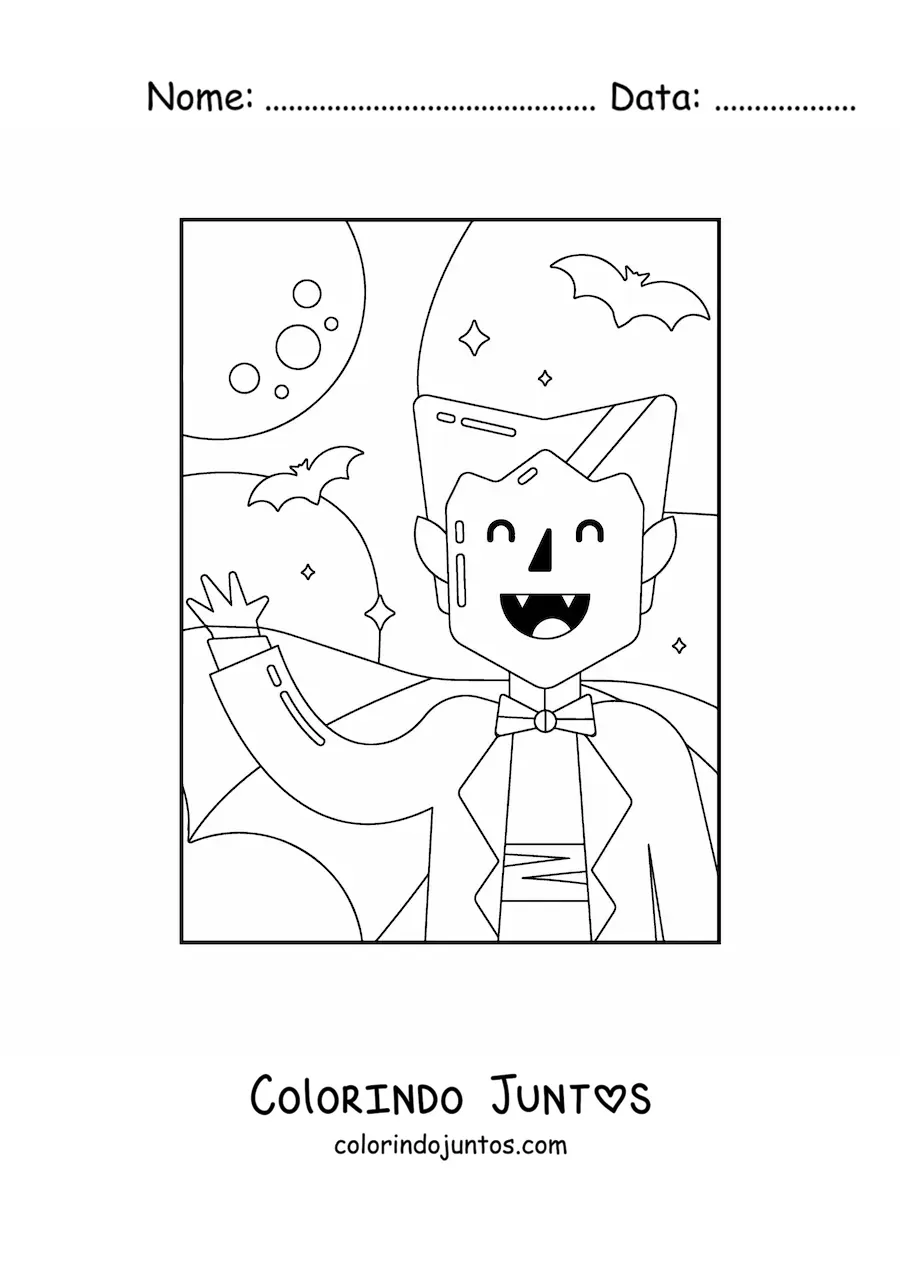 Desenho para colorir de vampiro fácil com morcegos