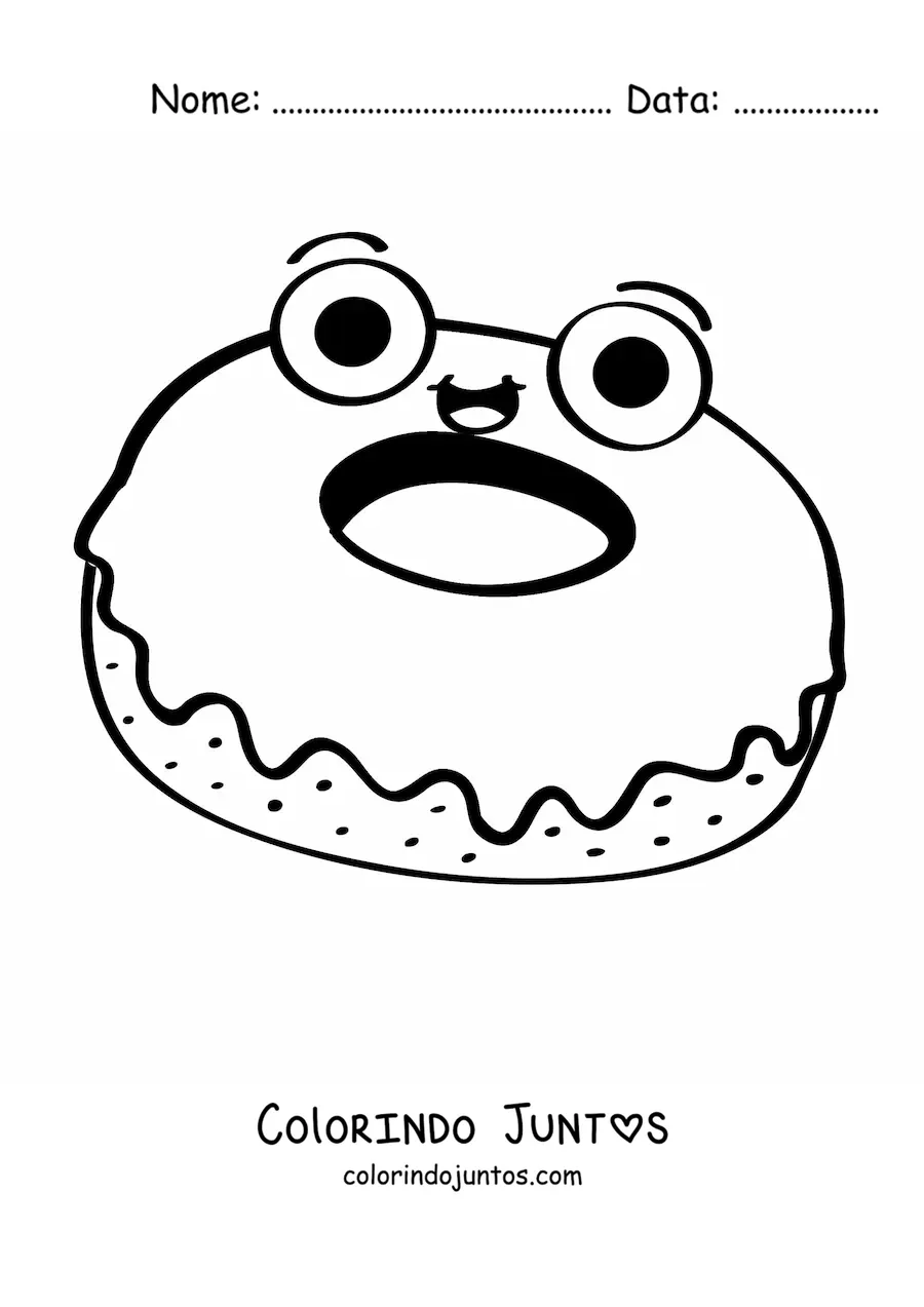 Desenho para colorir de uma rosquinha animada com glacê