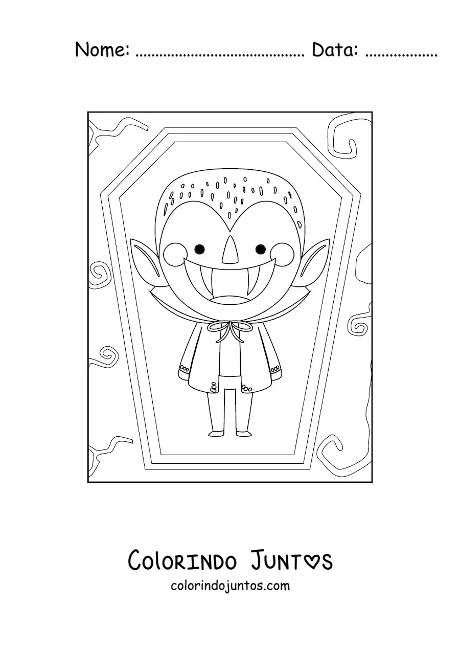 Desenho para colorir de vampiro animado em seu túmulo