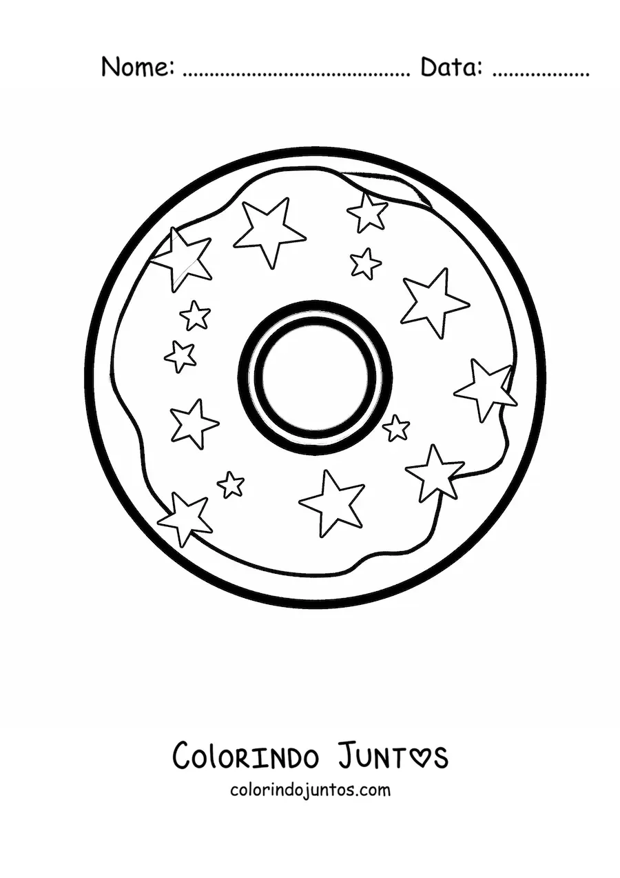 Desenho para colorir de uma rosquinha decorada com estrelas