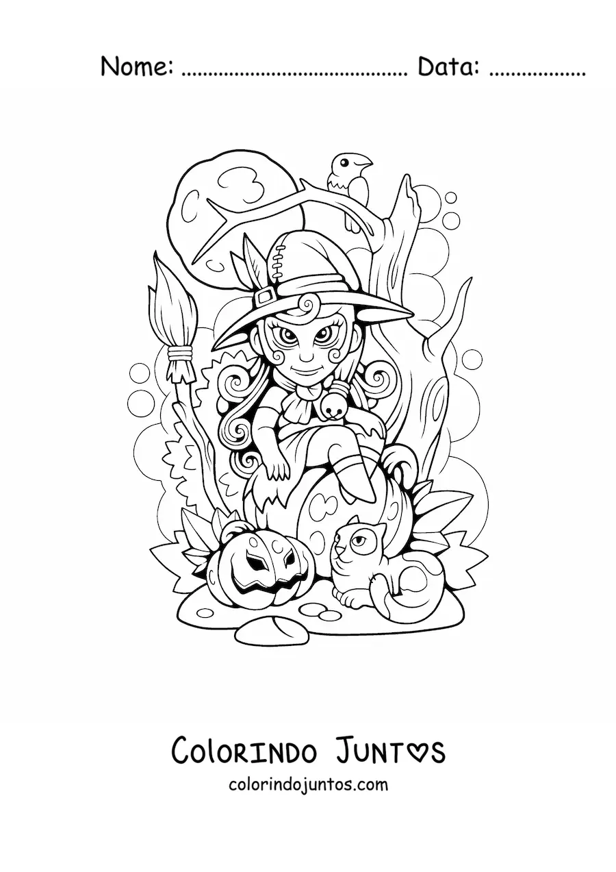 Desenho para colorir de bruxa de terror