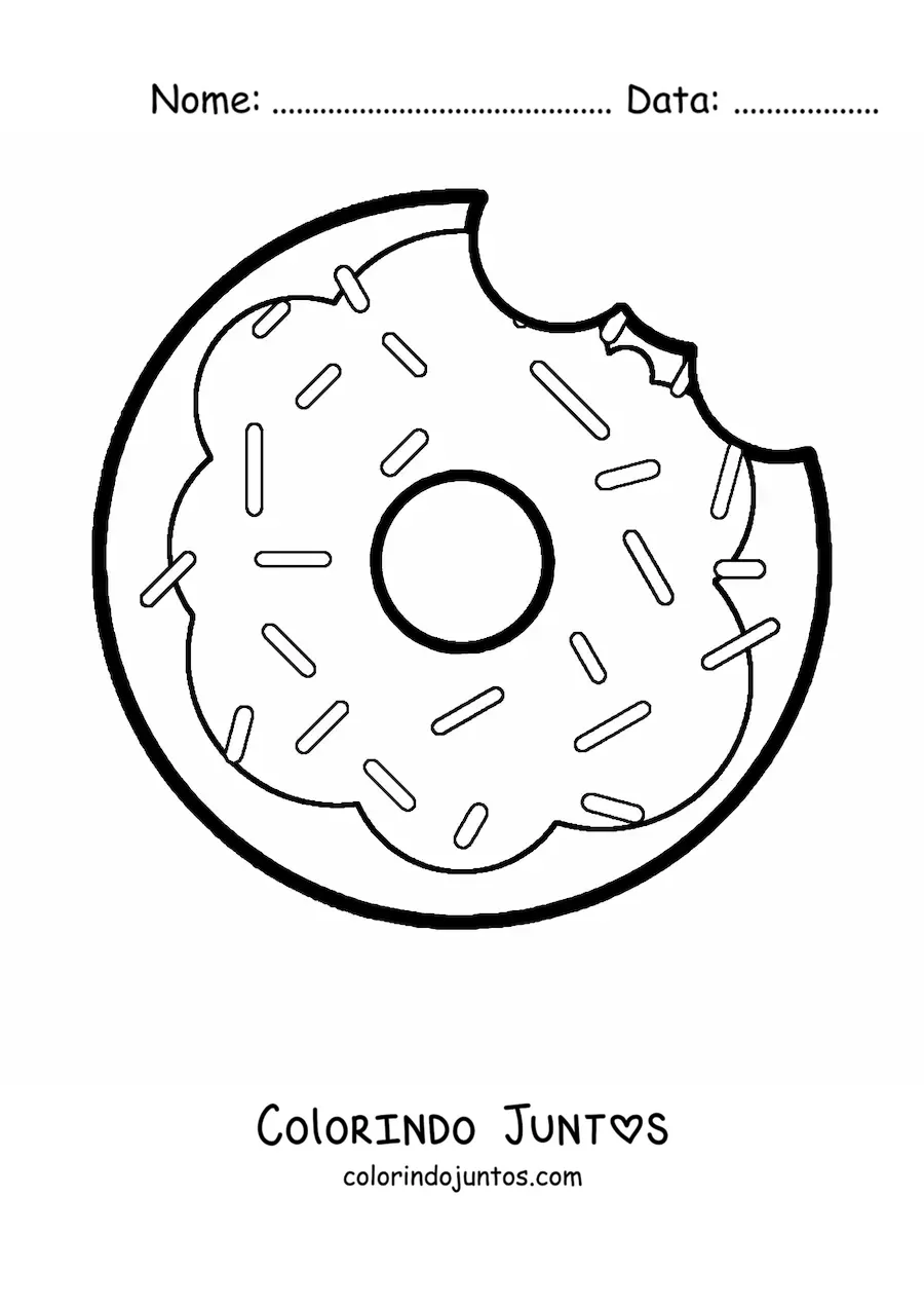 Desenho para colorir de uma rosquinha com uma mordida