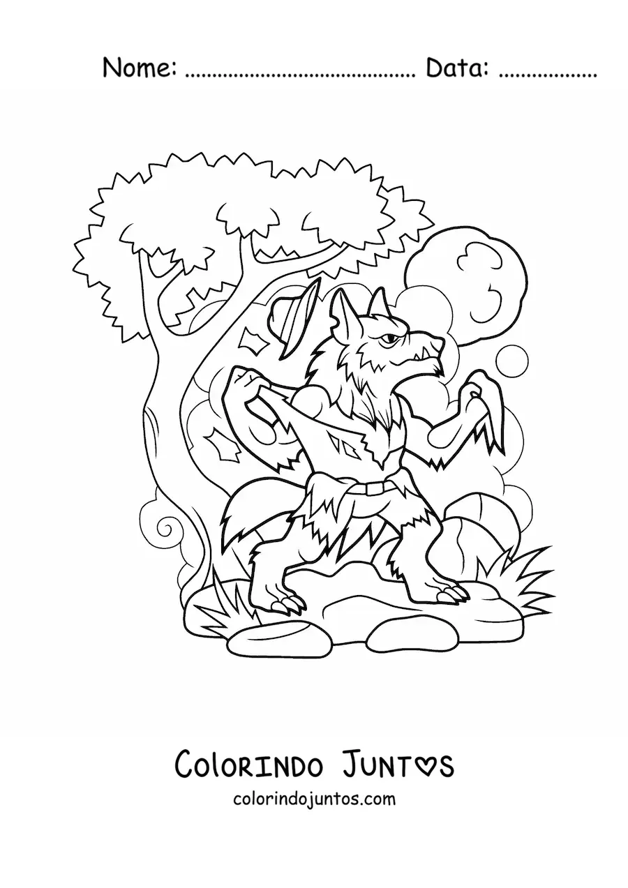 Desenho para colorir de lobisomem animado se transformando