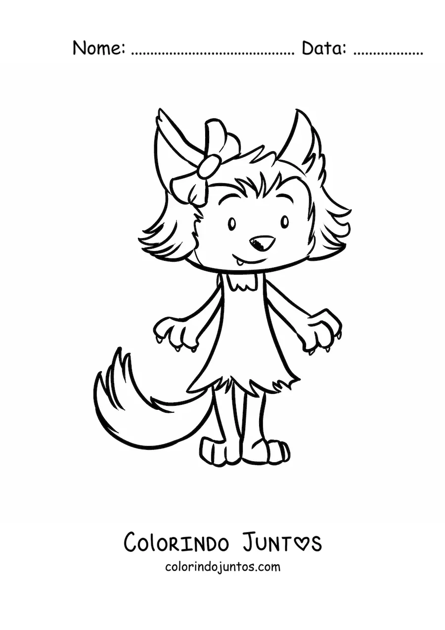 Desenho para colorir de loba kawaii