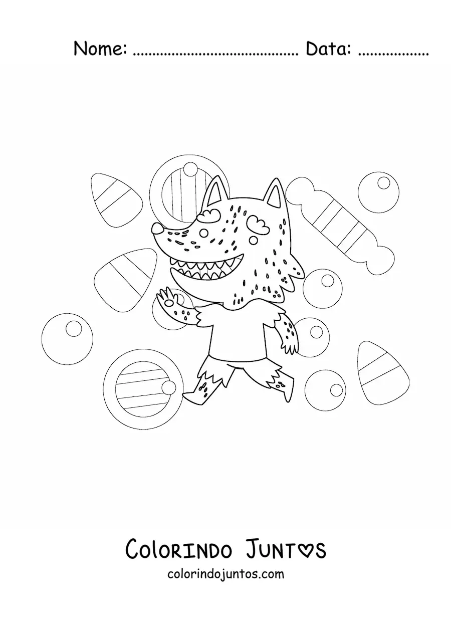Desenho para colorir de lobisomem animado de Halloween