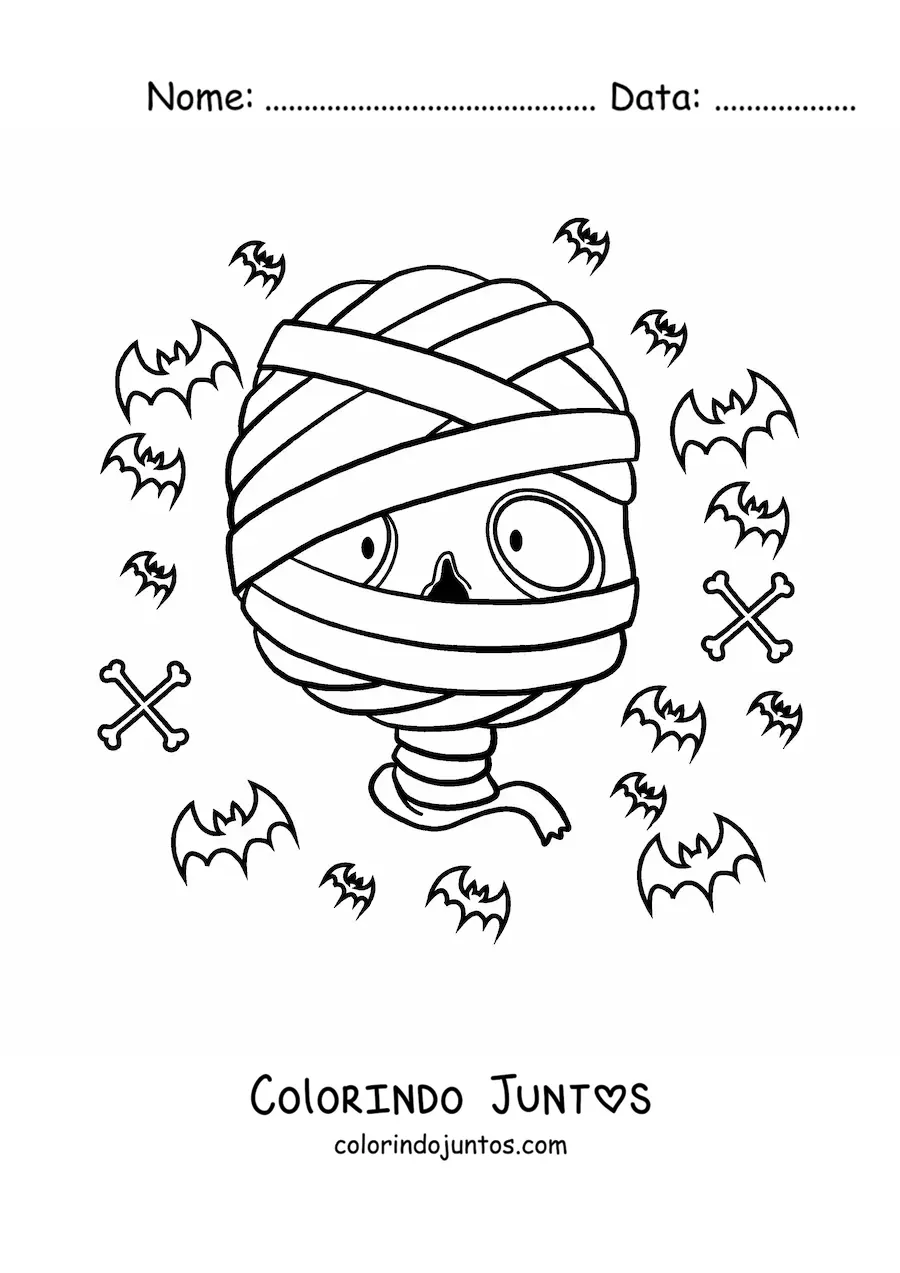 Desenho para colorir de rosto de múmia de Halloween