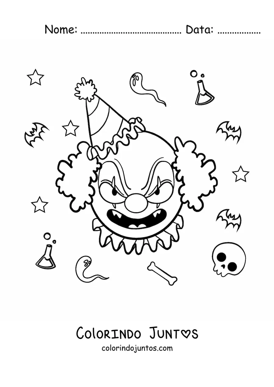 Desenho para colorir de rosto de palhaço assustador de Halloween