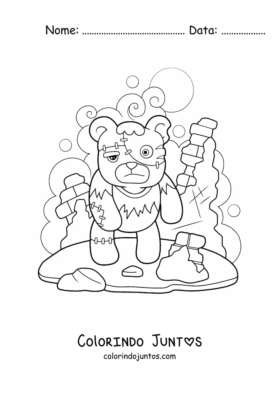 Desenho para colorir de ursinho de pelúcia de terror de Halloween