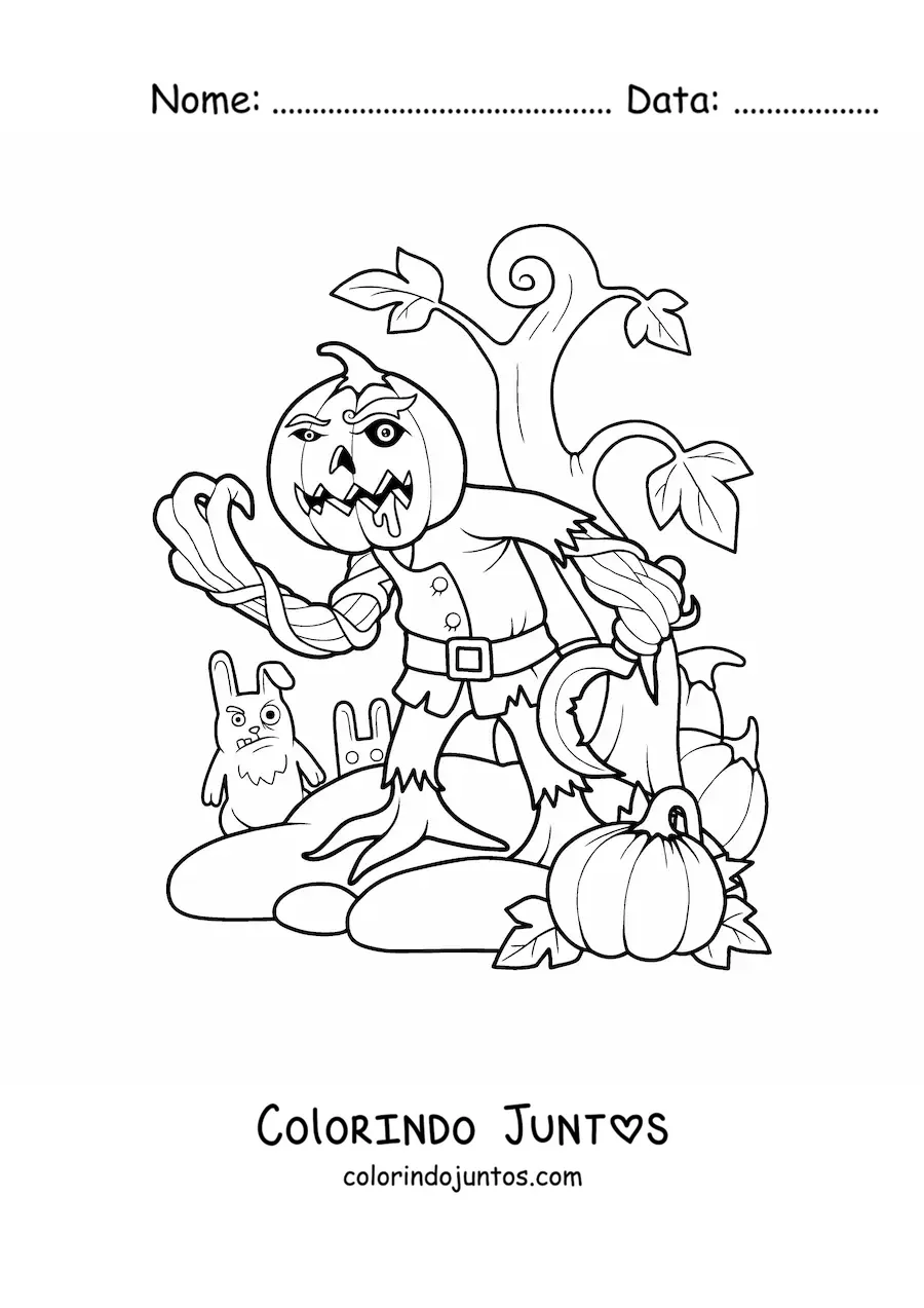 Desenho para colorir de monstro de abóbora assustador de Halloween