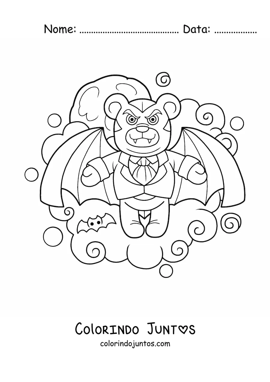 Desenho para colorir de urso vampiro de Halloween