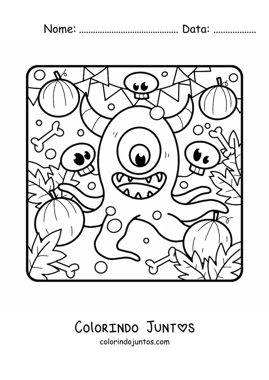 Desenho para colorir de monstro com tentáculos de Halloween