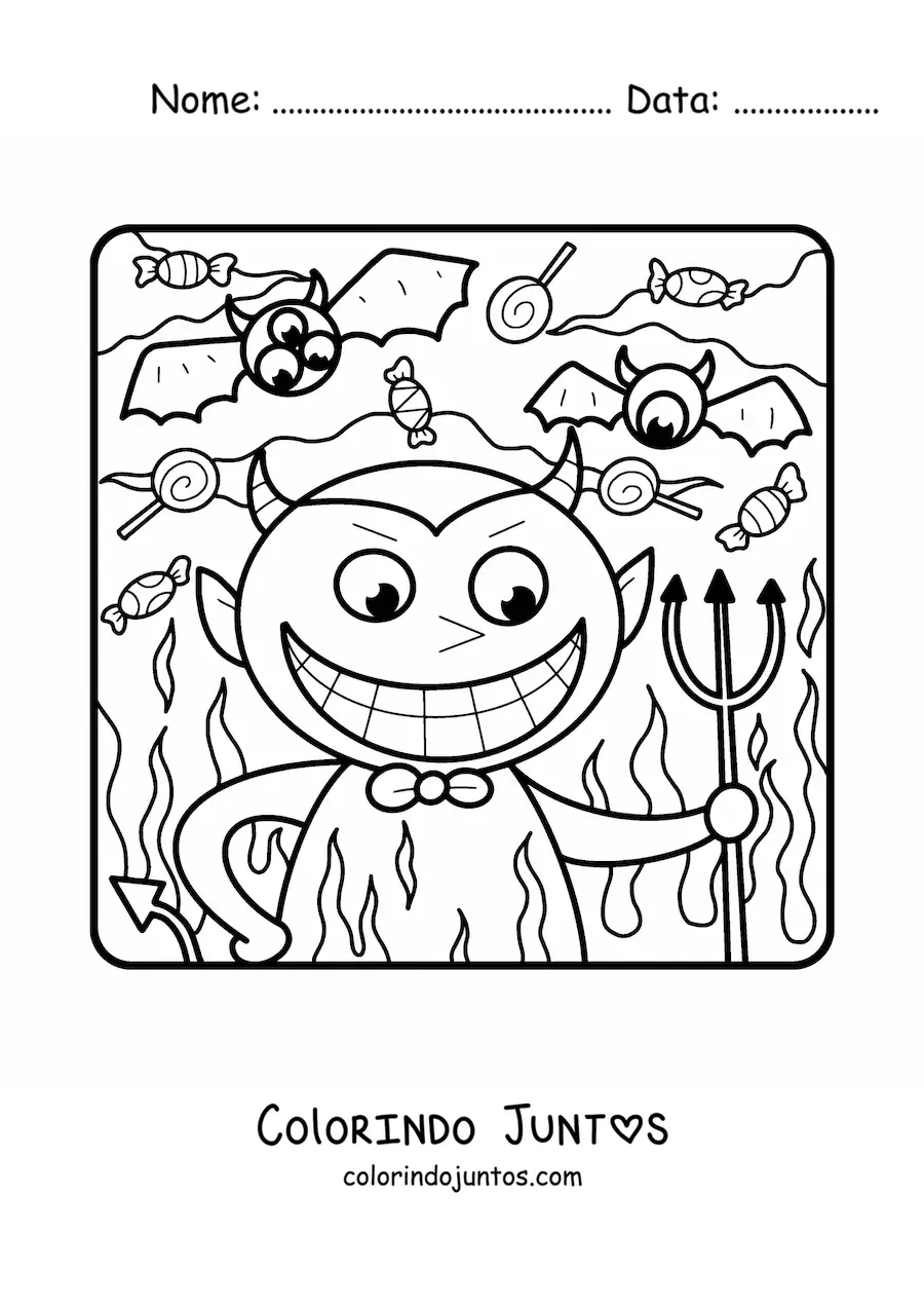 Desenho para colorir de diabo animado de Halloween