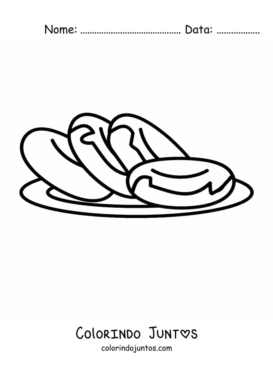 Desenho para colorir de quatro rosquinhas glaceadas em um prato