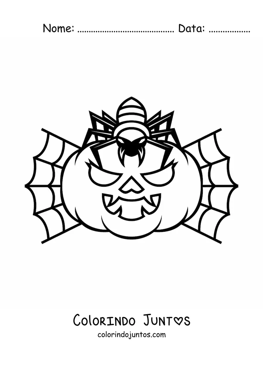 Desenho para colorir de aranha com abóbora de Halloween