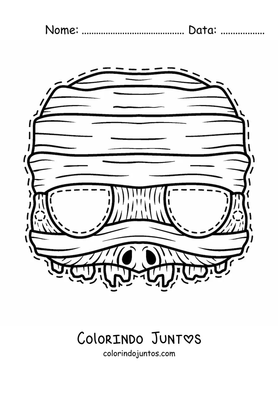 Desenho para colorir de máscara de Halloween de múmia