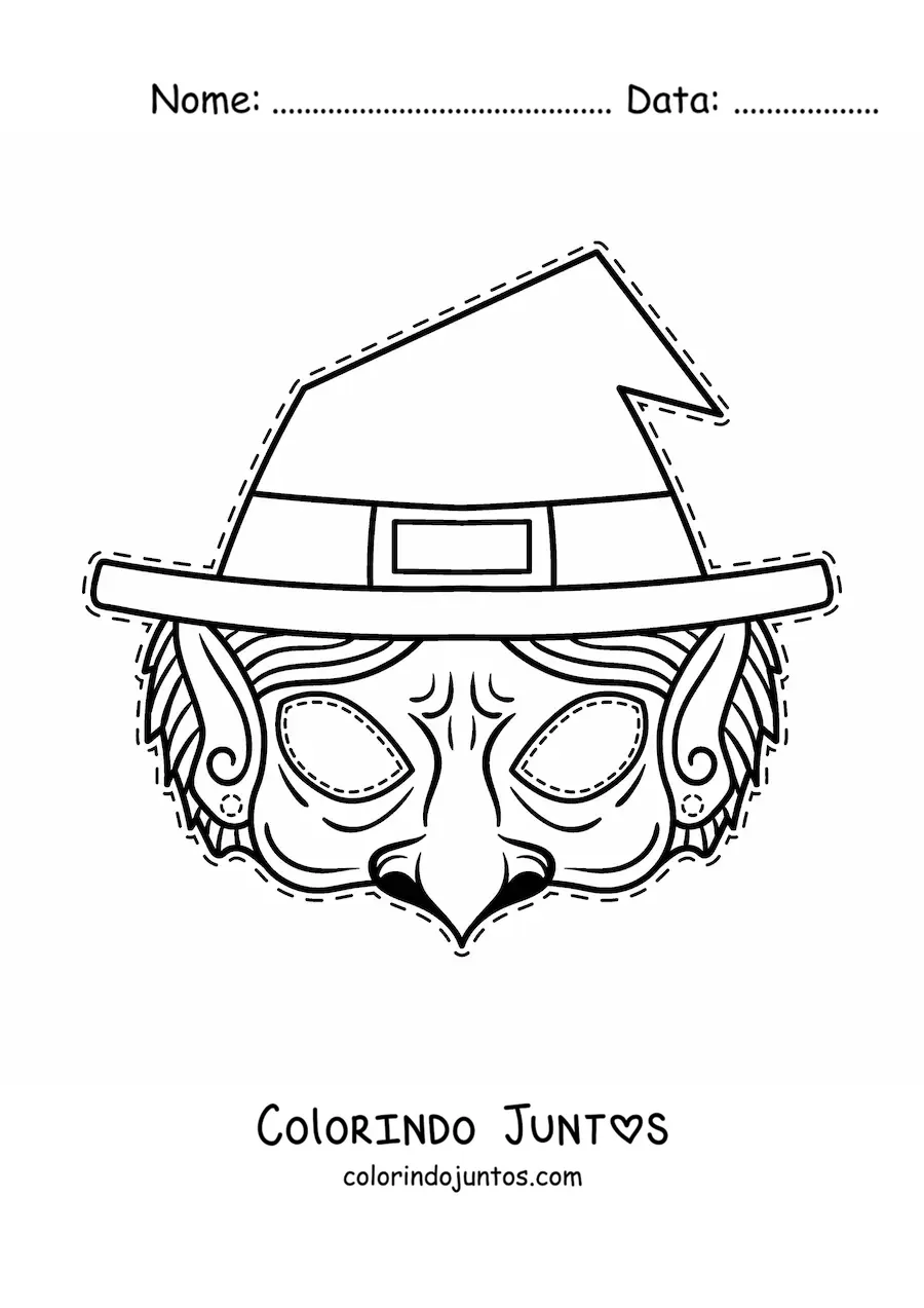 Desenho para colorir de máscara de Halloween de bruxa
