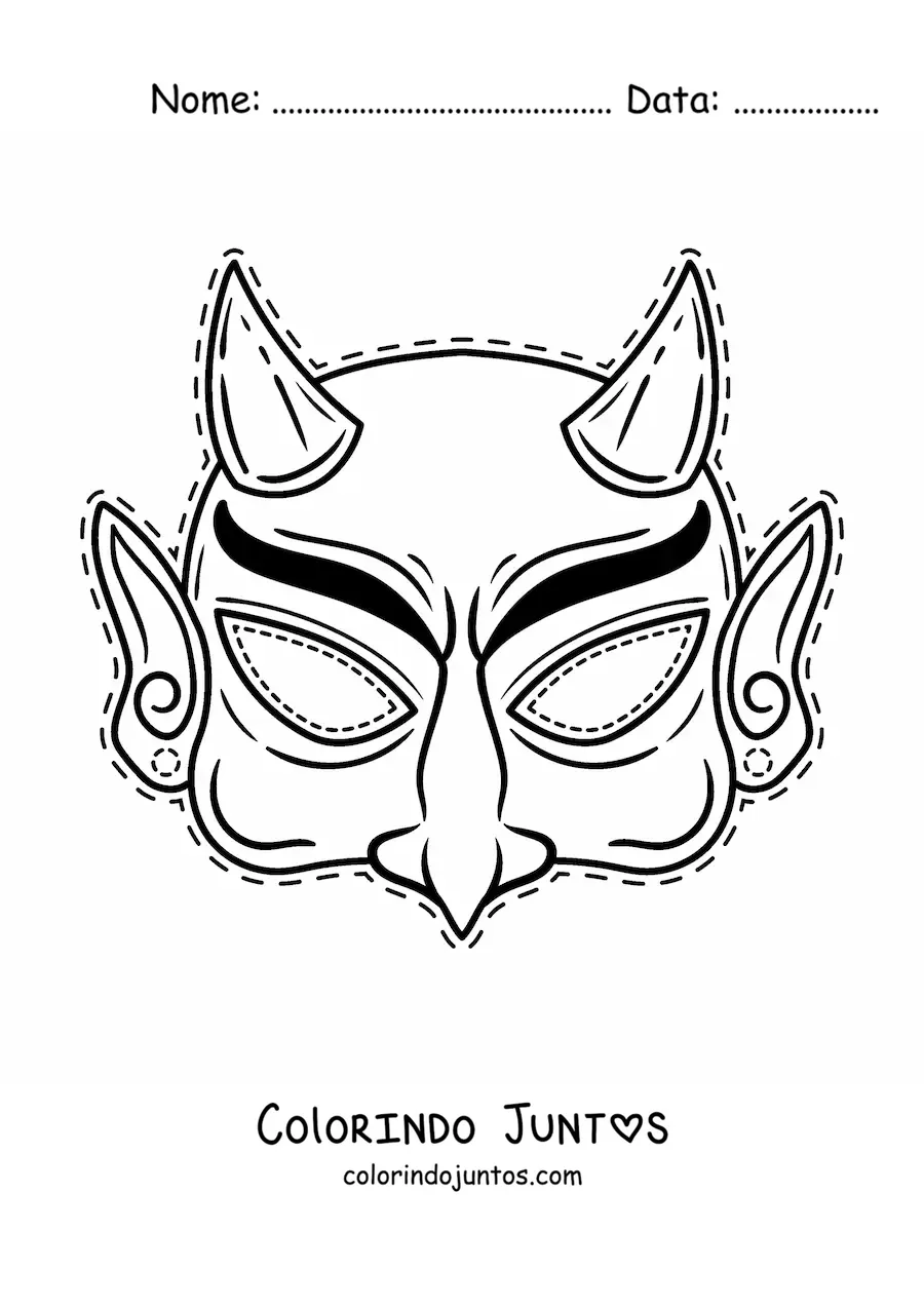 Desenho para colorir de máscara de Halloween de diabo