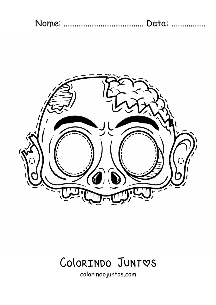 Desenho para colorir de máscara de Halloween de zumbi