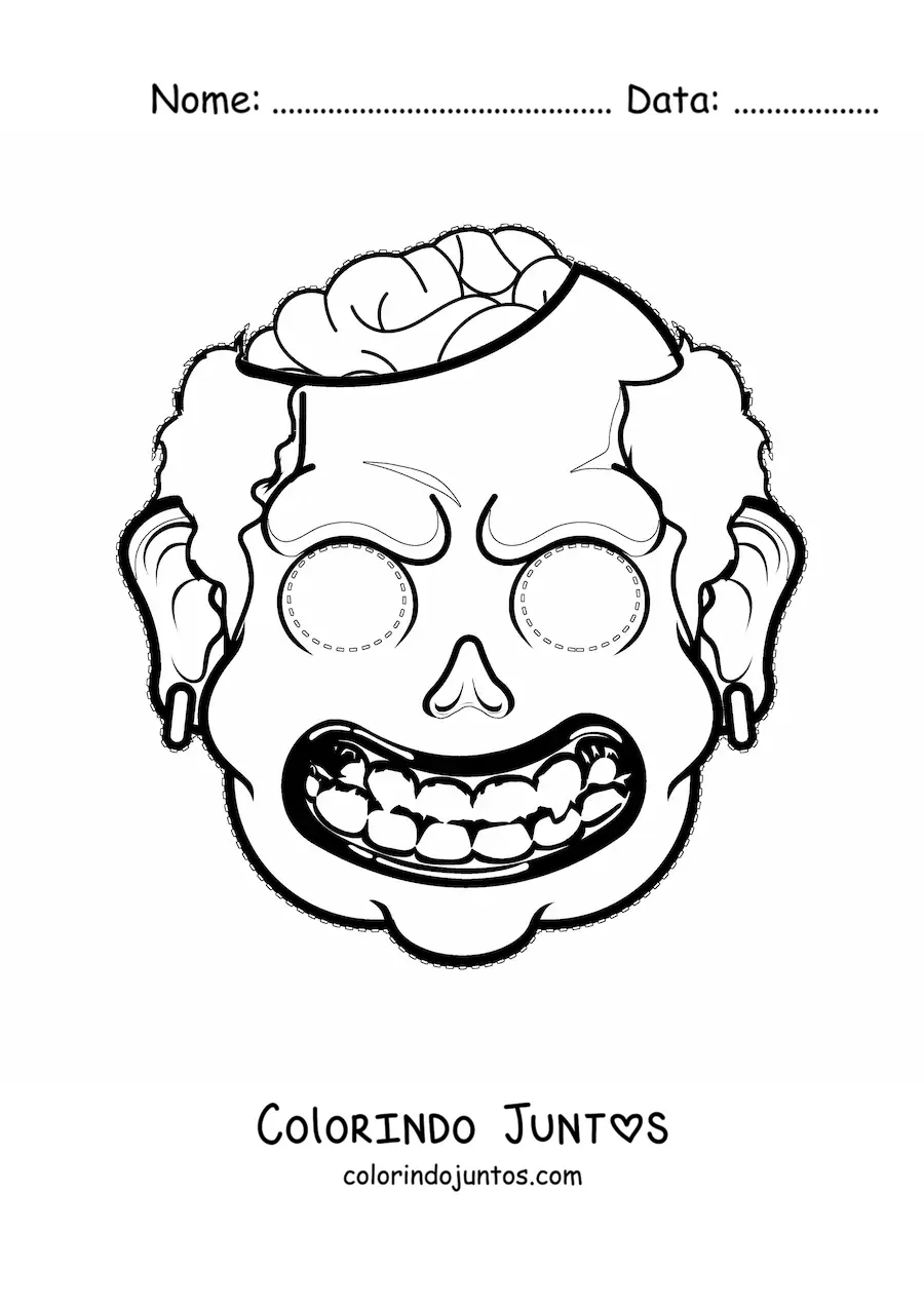 Desenho para colorir de máscara de Halloween de zumbi assustador