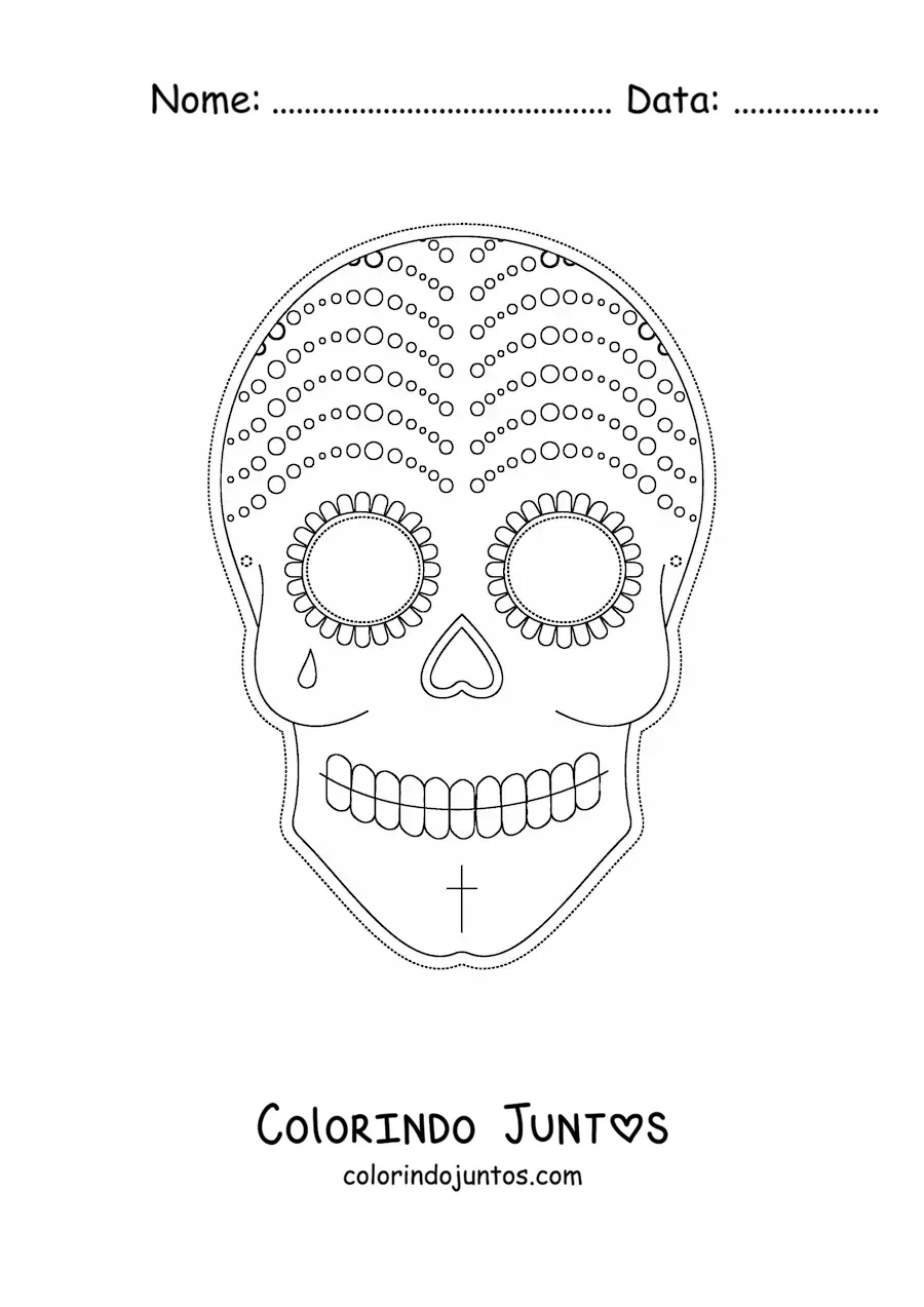 Desenho para colorir de máscara de Halloween de caveira mexicana