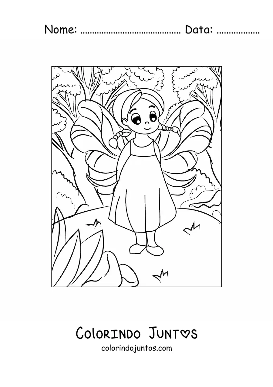 Desenho para colorir de fada bebê fofa na floresta