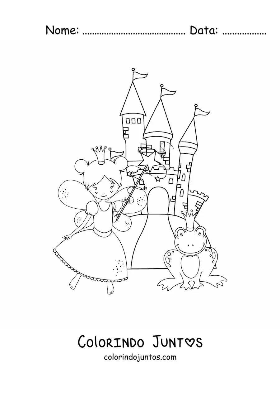 Desenho para colorir de fada madrinha mágica no castelo
