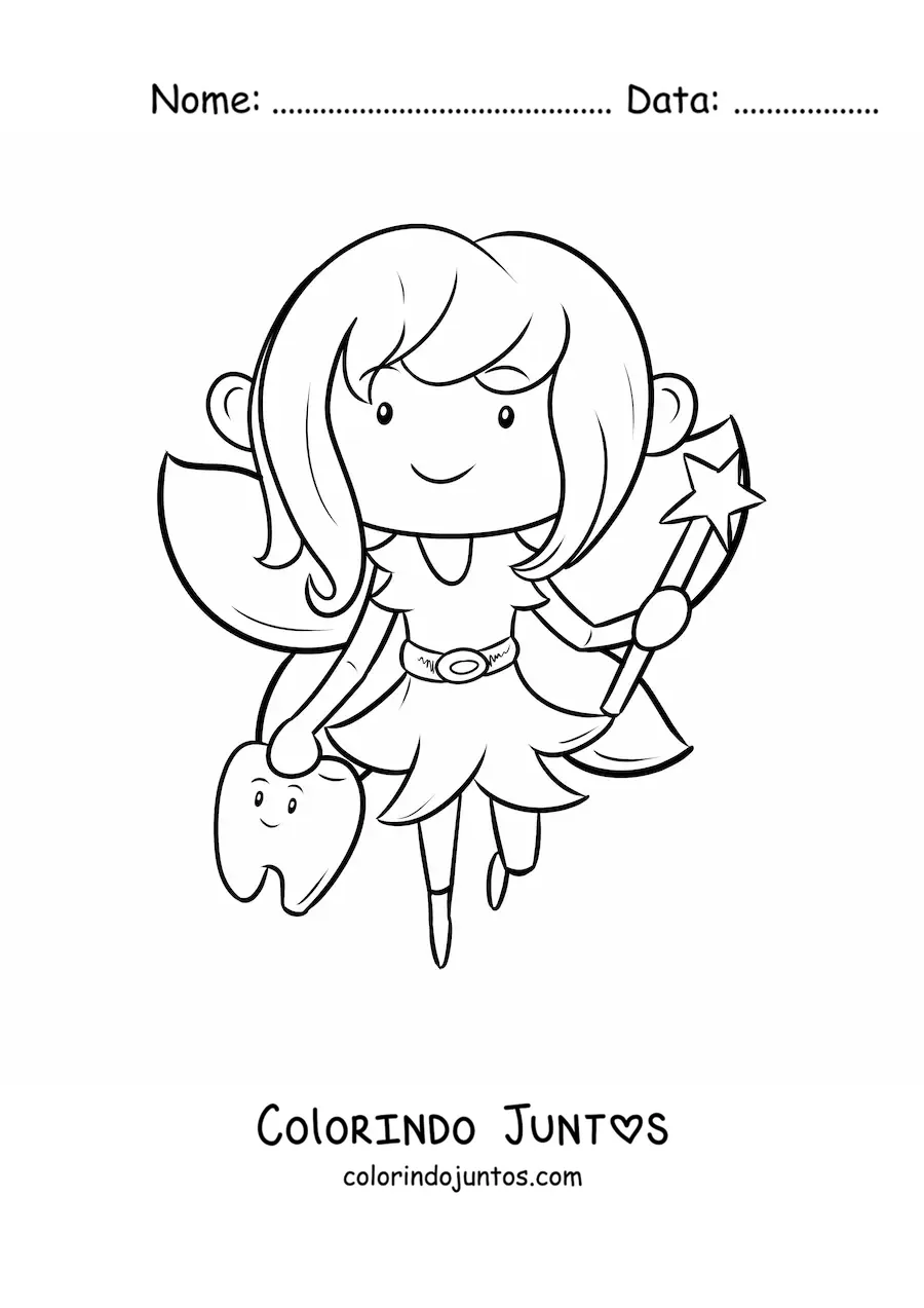 Desenho para colorir de fada do dente kawaii com um dente