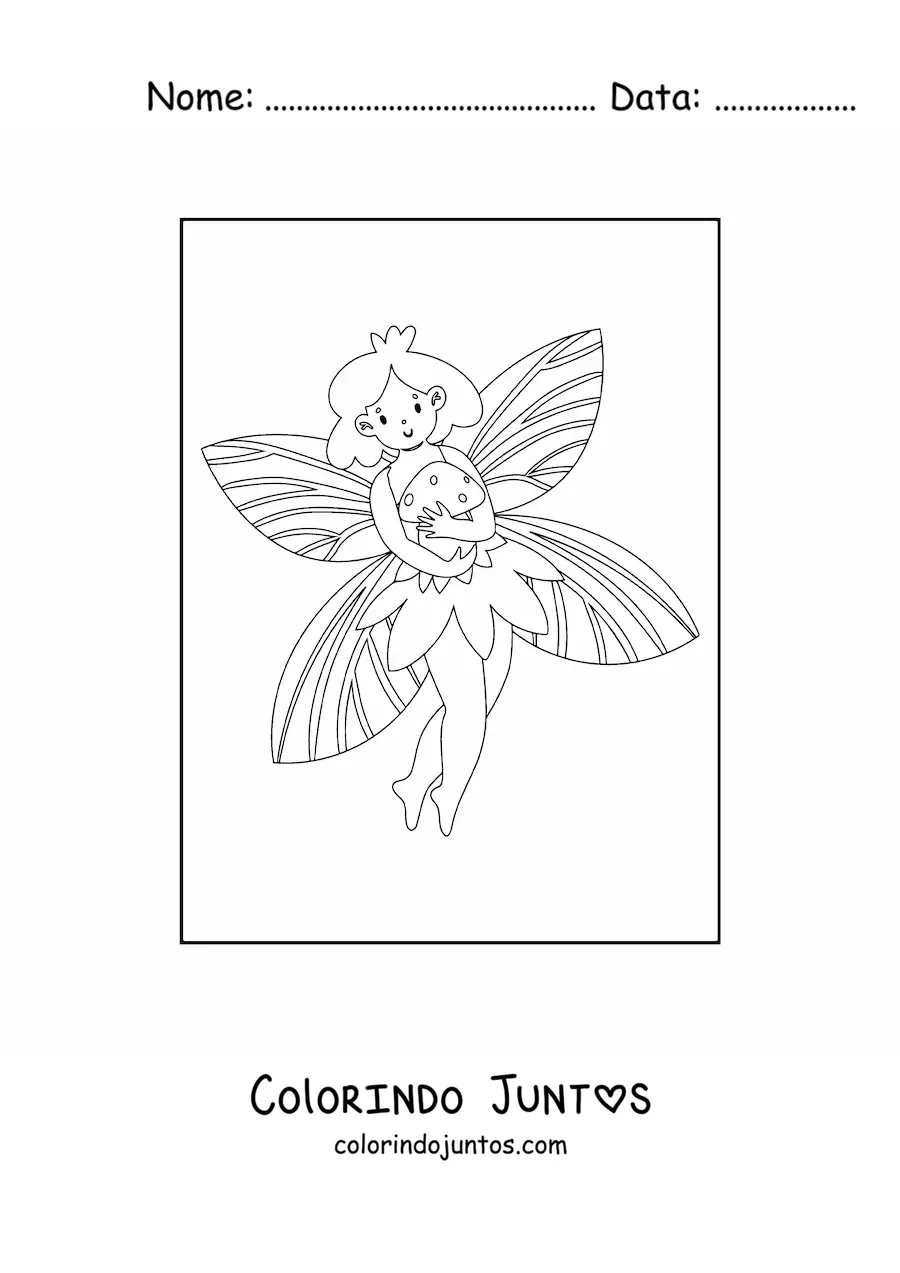 Desenho para colorir de fada simples com cogumelo mágico