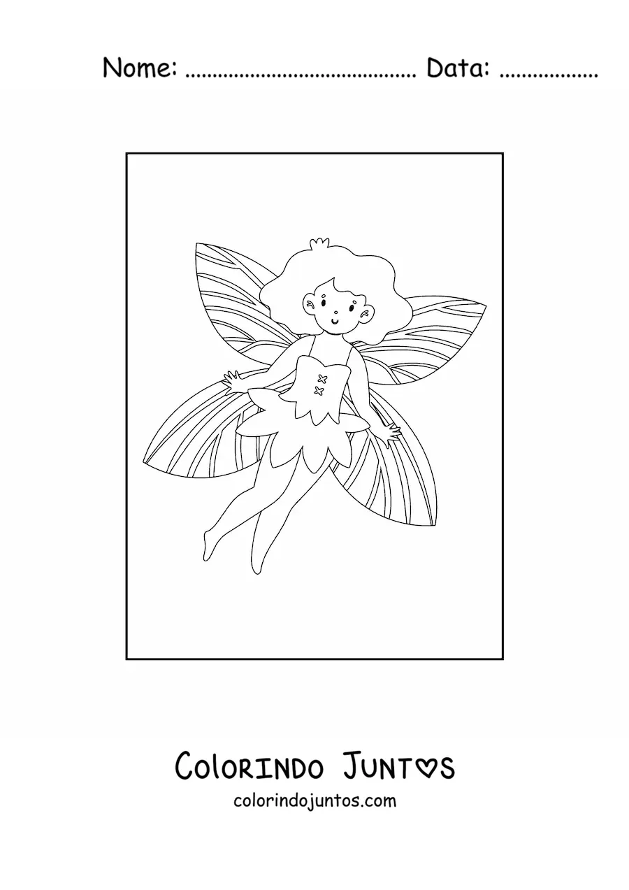 Desenho para colorir de fada simples feliz voando