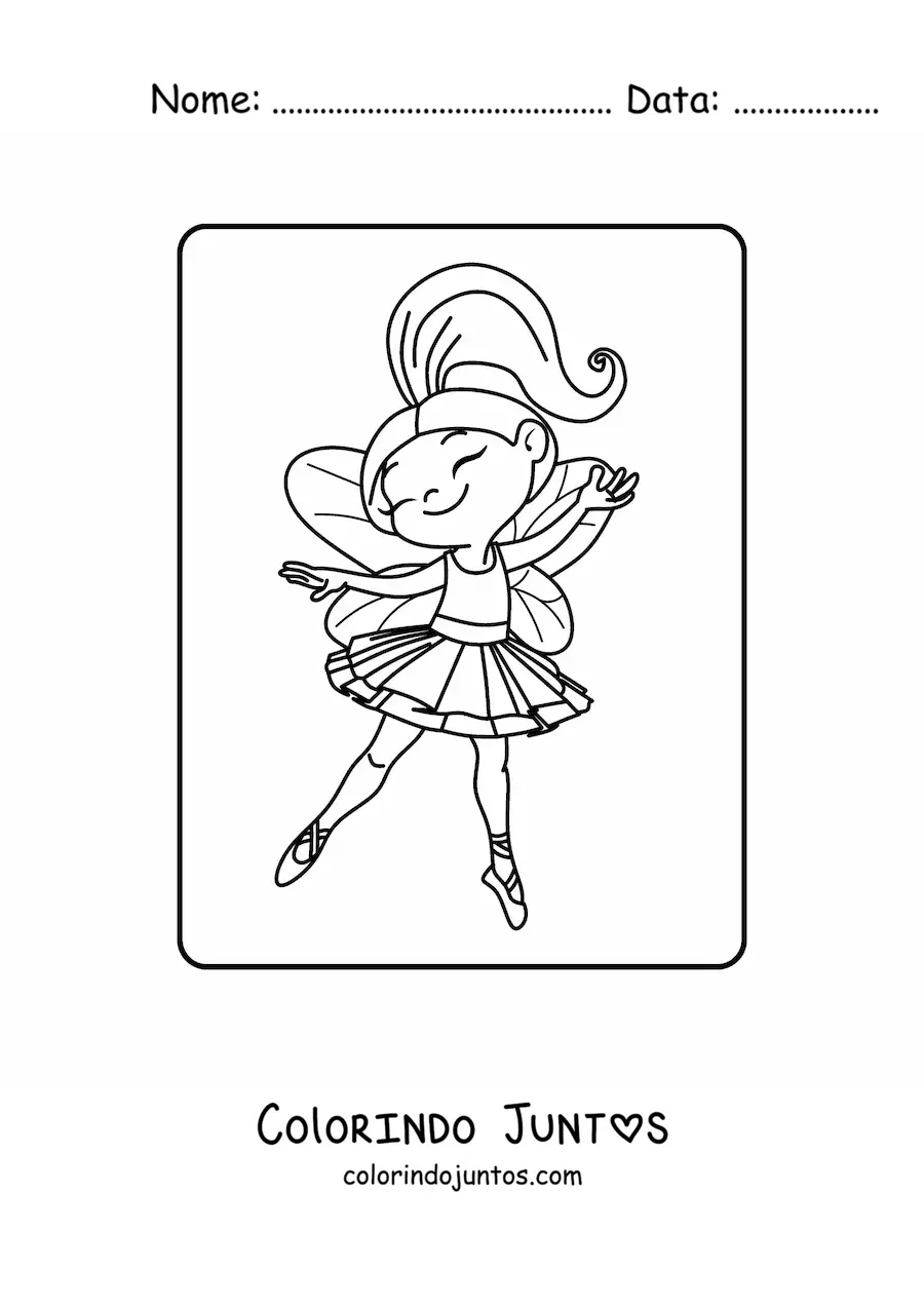 Desenho para colorir de menina fada bailarina feliz