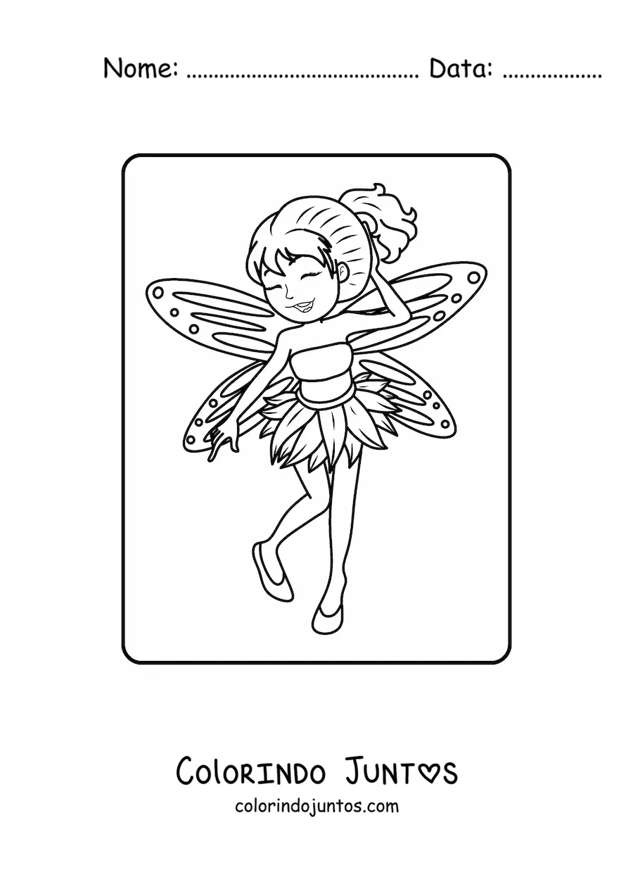 Desenho para colorir de fada feliz animada