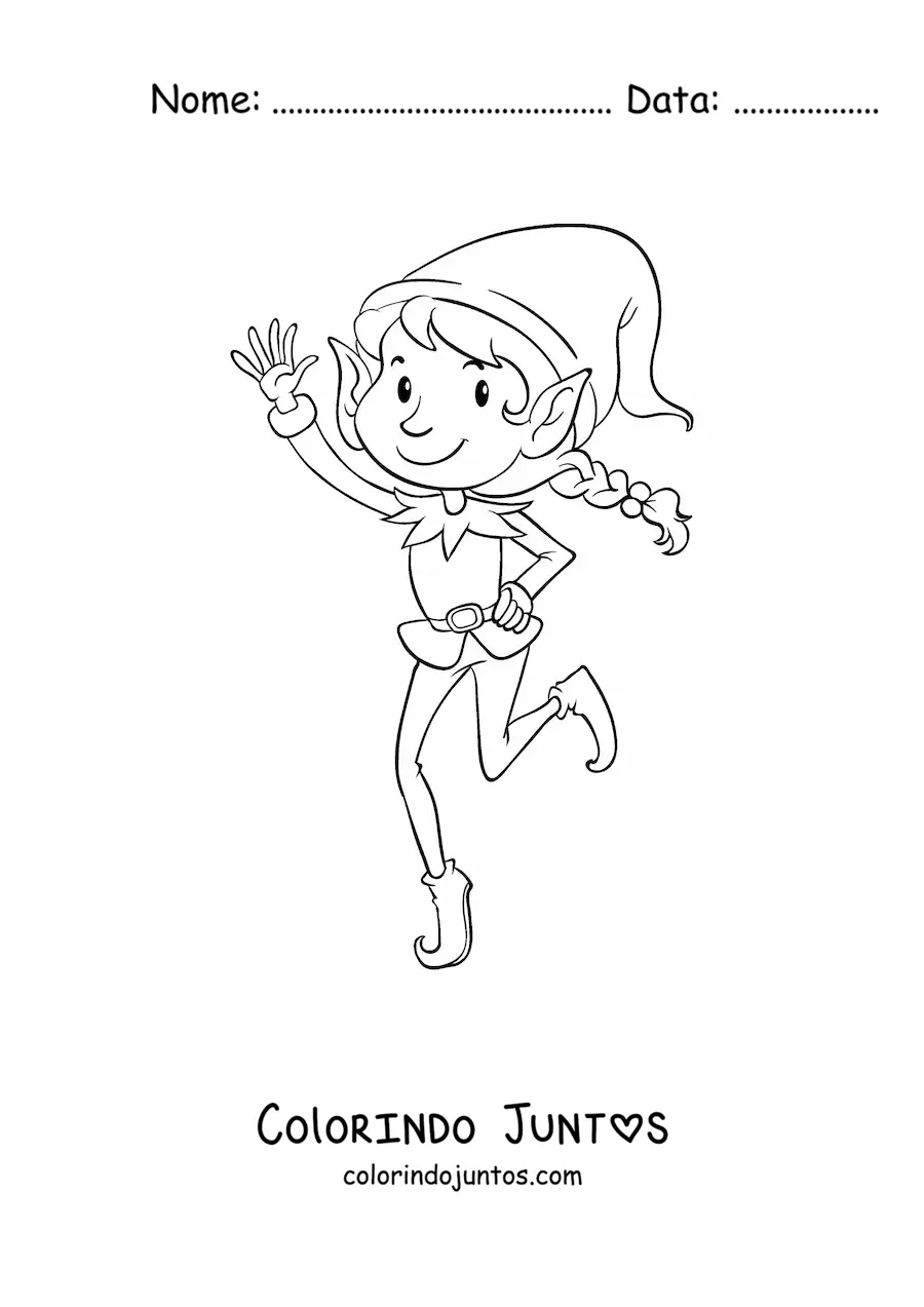 Desenho para colorir de duende mágico animado dançando