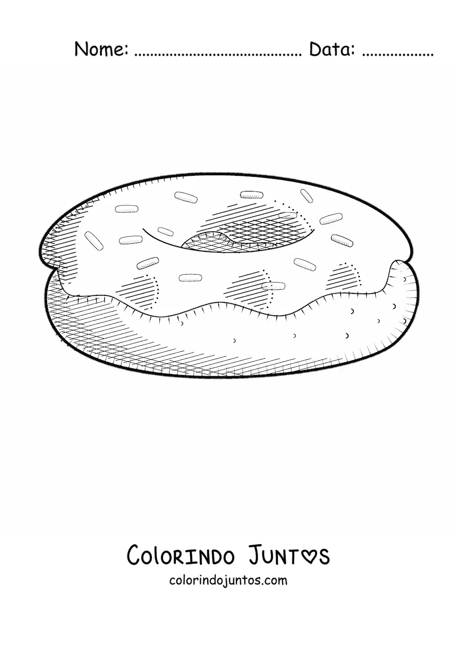Desenho para colorir de uma rosquinha com glace e granulado