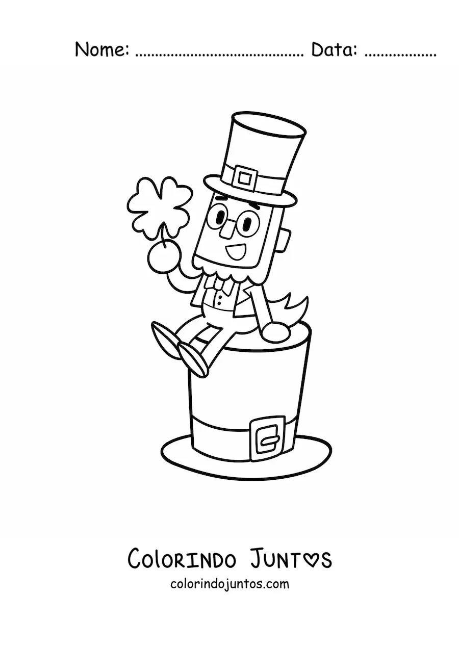 Desenho para colorir de leprechaun sentado sobre um chapéu