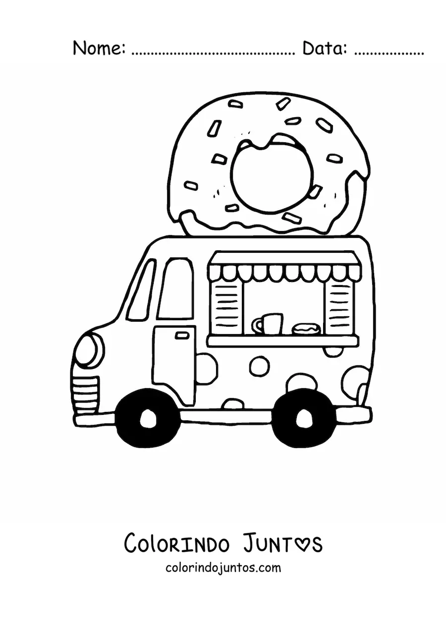 Desenho para colorir de um caminhao de venda de rosquinhas