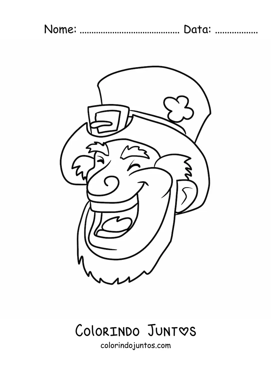 Desenho para colorir de rosto de duende irlandês rindo