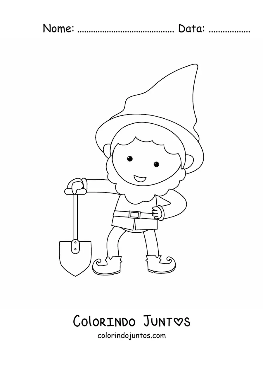 Desenho para colorir de duende de jardim com pá