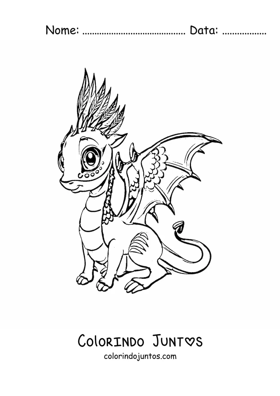 Desenho para colorir de lindo dragão bebê kawaii
