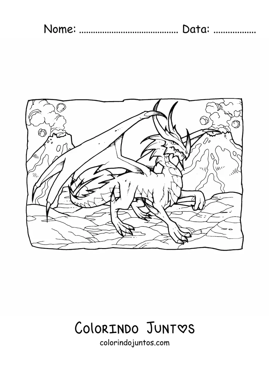 Desenho para colorir de dragão realista assustador