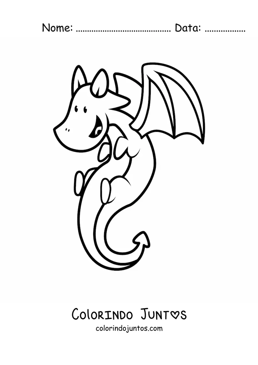 Desenho para colorir de pequeno dragão animado voando