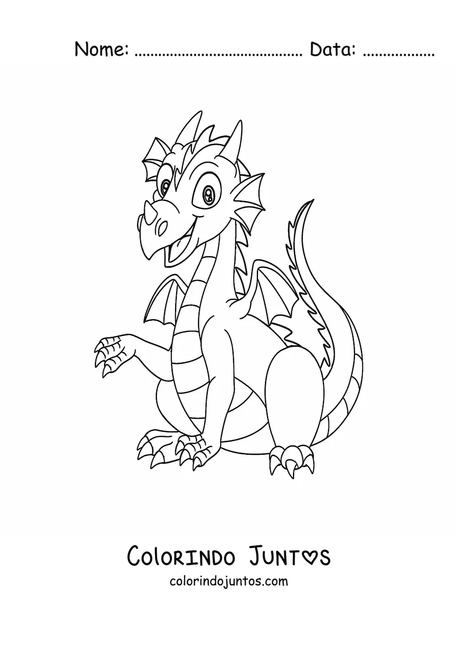 Desenho para colorir de dragão animado sentado