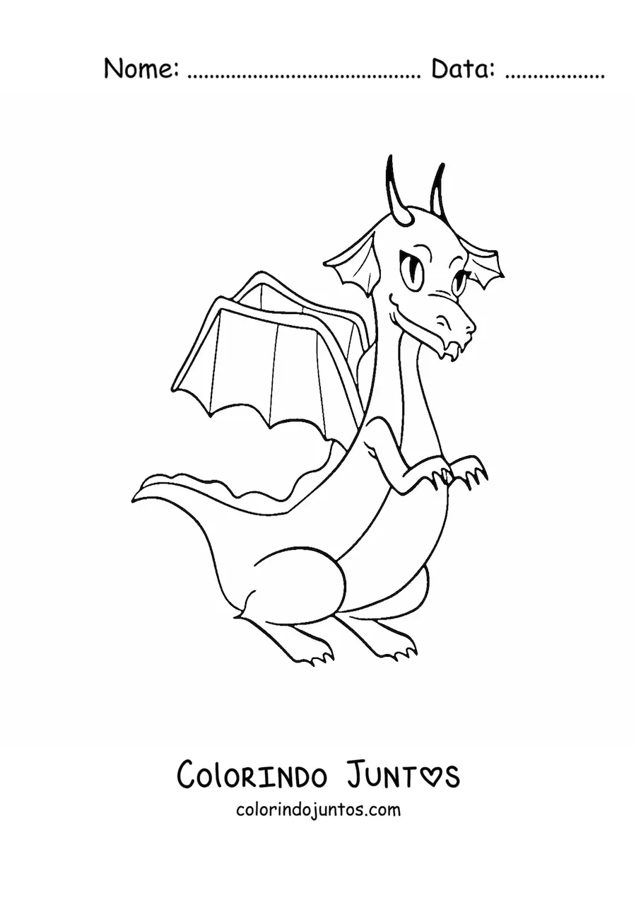 Desenho para colorir de dragoa animada sentada