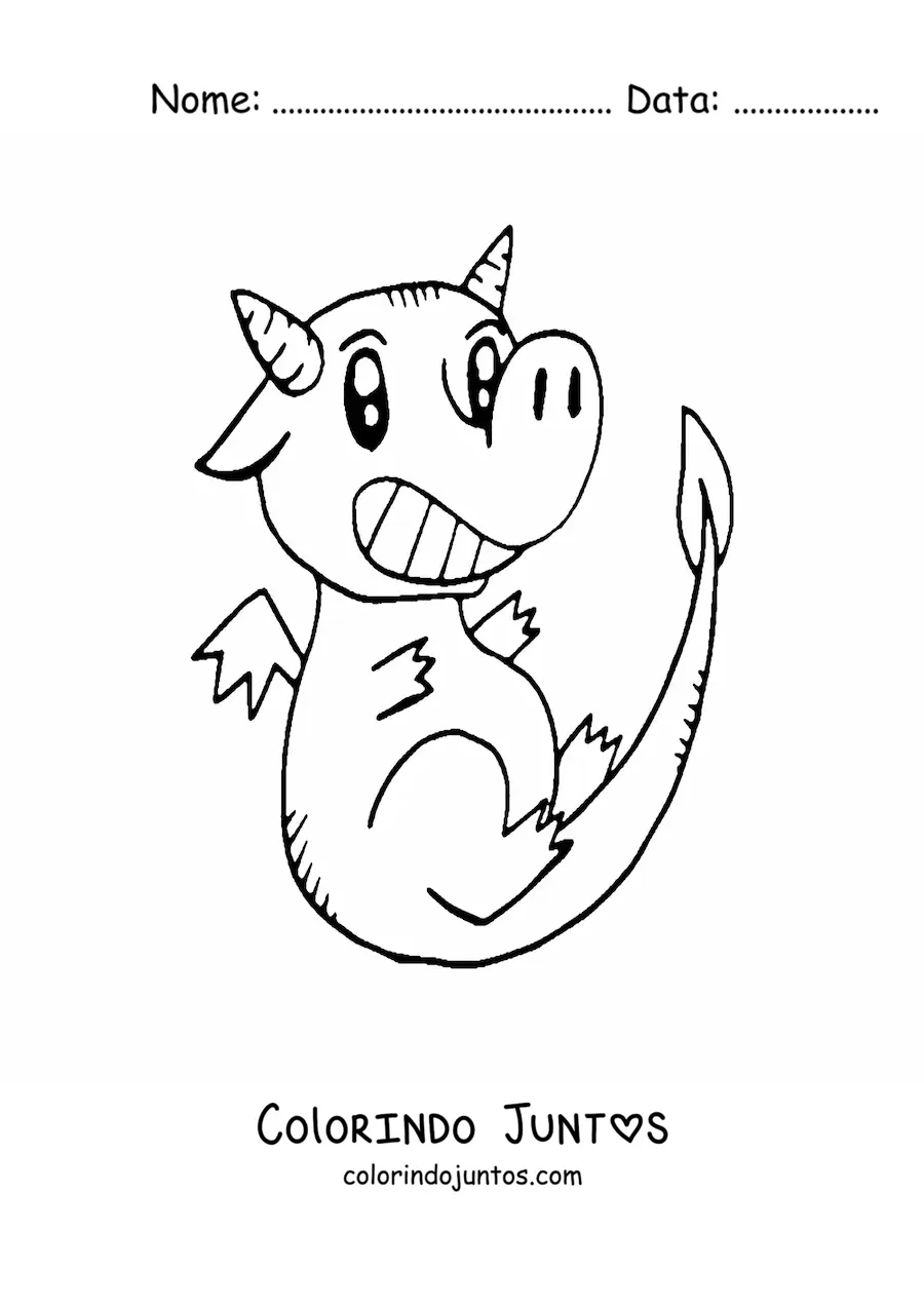 Desenho para colorir de pequeno dragão fofo voando