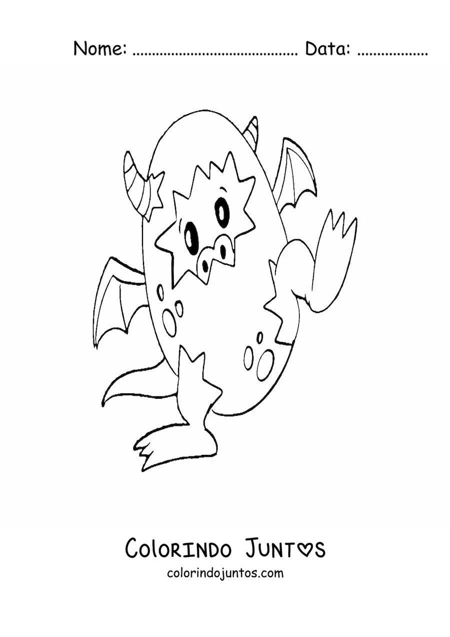 Desenho para colorir de ovo com dragão bebê andando