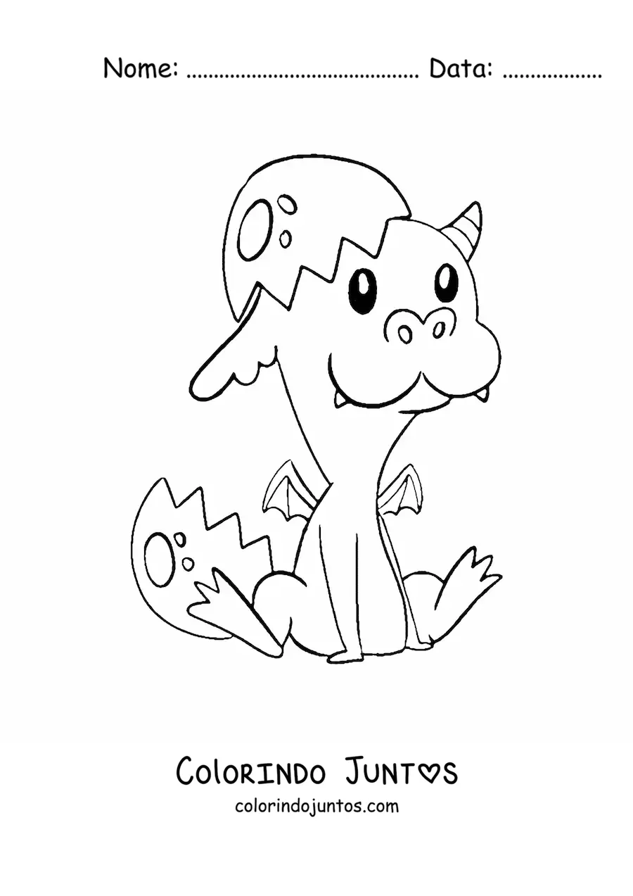 Desenho para colorir de ovo com dragão bebê sentado