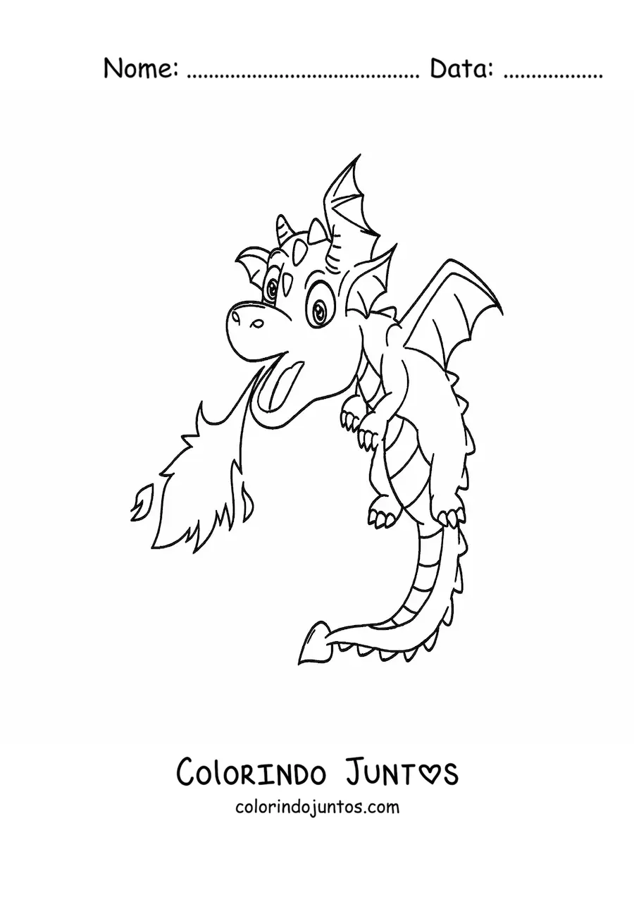 Desenho para colorir de dragão voador soltando fogo